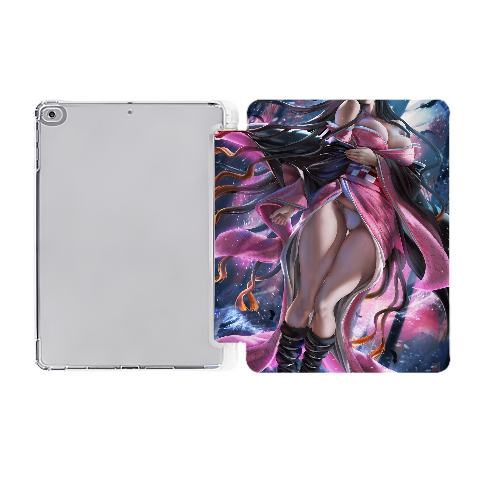 （画像用） 鬼滅の刃（きめつのやいば）竈門 禰󠄀豆子／かまど ねずこ Kamado Nezuko IPad ケース ペン収納付き 三つ折りスタンド PUレザー×シリコン 対応機種9.5/10.5/10.9インチ
